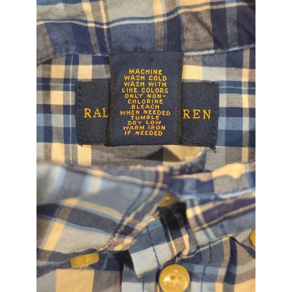 Ralph Lauren Boys 4/4T Plaid Button Down Shirt Blue Pony Cotton Long Sleeve